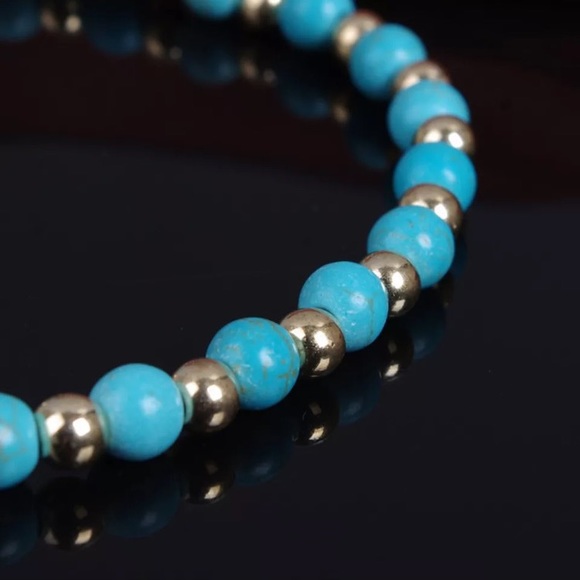 Boho Bohemian Gold Toned Turquoise Beaded Anklet - Picture 12 of 13